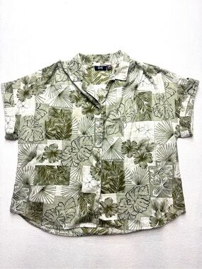 Tapestry Lightweight Green Hawaiian Patchwork Short-Sleeve Button-Down Shirt